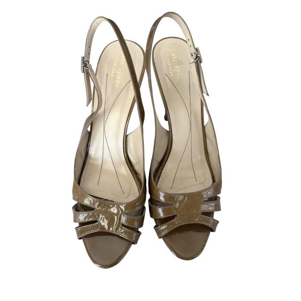 KATE SPADE Made Italy Patent Leather Peep Toe Slingback Heels Shoes US 10B